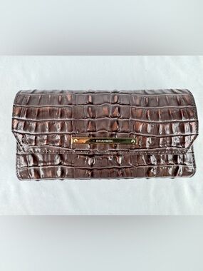 Brahmin Ady Wallet Smokey Taupe Melbourne Croc Embossed Leather Organizer + Pen